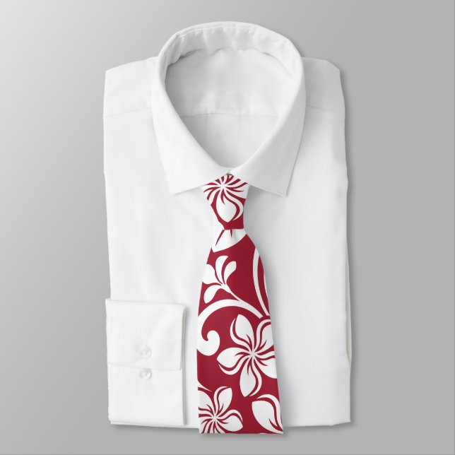 ISLAND PLUMERIA (CARDINAL RED) NECK TIE (Tied)