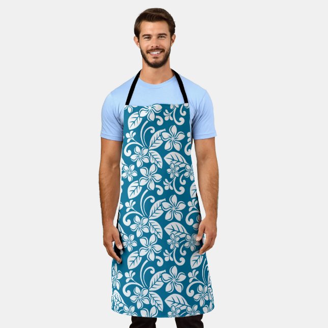 ISLAND PLUMERIA (CARIBBEAN BLUE) APRON (Worn)