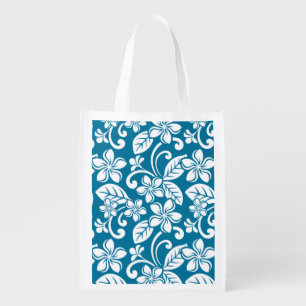 ISLAND PLUMERIA (CARIBBEAN BLUE) GROCERY BAG