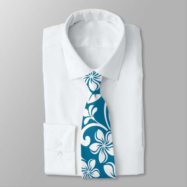 ISLAND PLUMERIA (CARIBBEAN BLUE) NECK TIE (Tied)