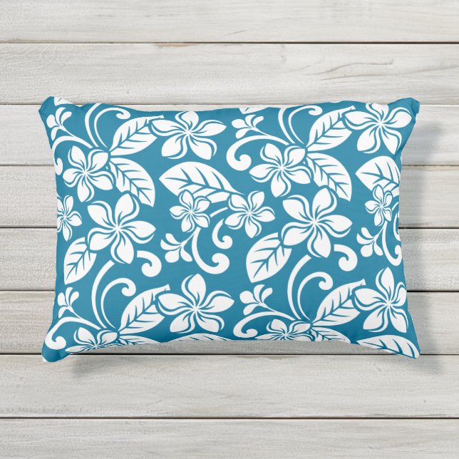 ISLAND PLUMERIA (CARIBBEAN BLUE) OUTDOOR PILLOW (Front)