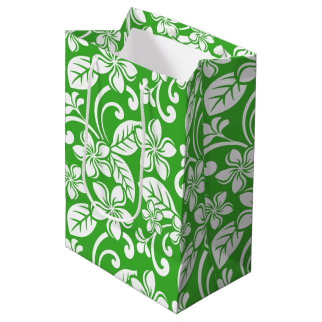 ISLAND PLUMERIA (CITRUS GREEN) MEDIUM GIFT BAG (Front Angled)