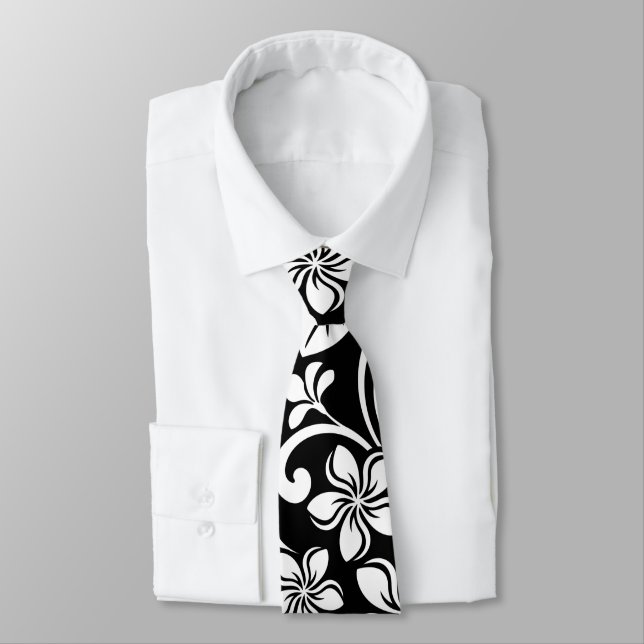 ISLAND PLUMERIA (CITRUS GREEN) NECK TIE (Tied)