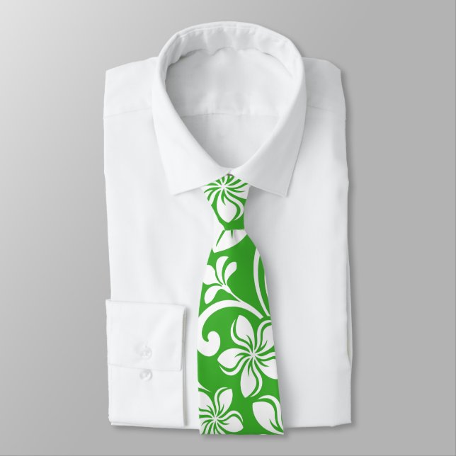 ISLAND PLUMERIA (CITRUS GREEN) NECK TIE (Tied)