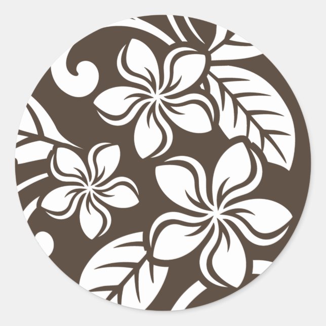 ISLAND PLUMERIA (COFFEE BROWN) CLASSIC ROUND STICKER (Front)