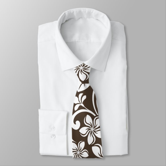 ISLAND PLUMERIA (COFFEE BROWN) NECK TIE (Tied)