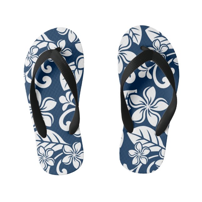 ISLAND PLUMERIA (DARK BLUE) Pair of Flip Flops (Footbed)