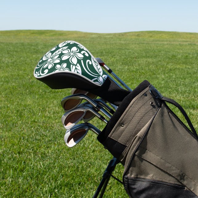ISLAND PLUMERIA (FOREST GREEN) GOLF HEAD COVER (In Situ)