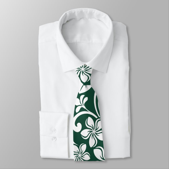 ISLAND PLUMERIA (FOREST GREEN) NECK TIE (Tied)
