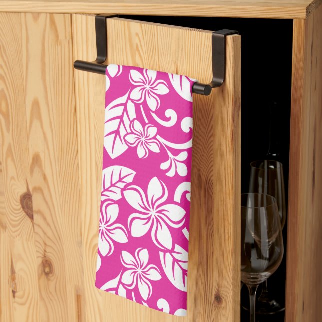 ISLAND PLUMERIA (HOT PINK) KITCHEN TOWEL (Thirds Fold)