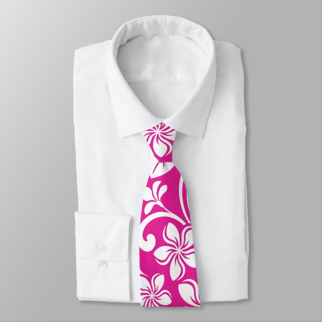 ISLAND PLUMERIA (HOT PINK) NECK TIE (Tied)