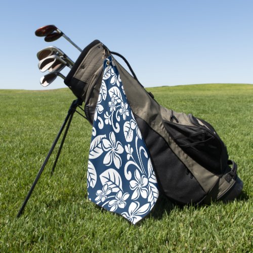 ISLAND PLUMERIA NAVY BLUE GOLF TOWEL