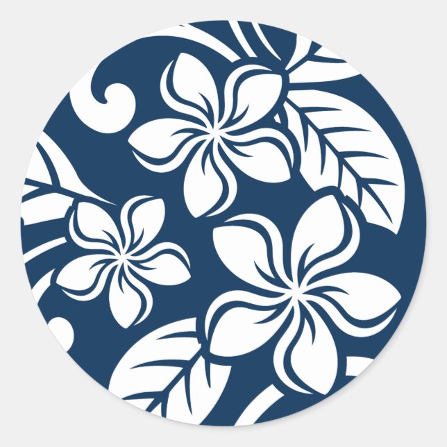 ISLAND PLUMERIA (NAVY) CLASSIC ROUND STICKER (Front)
