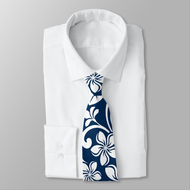 ISLAND PLUMERIA (NAVY) NECK TIE (Tied)