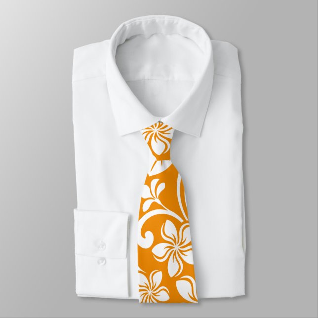 ISLAND PLUMERIA (ORANGE) NECK TIE (Tied)