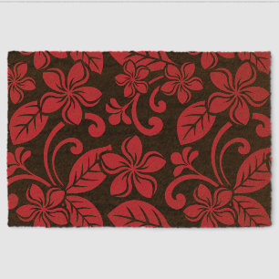 ISLAND PLUMERIA PATTERN IN BLACK AND RED FIBER DOORMAT