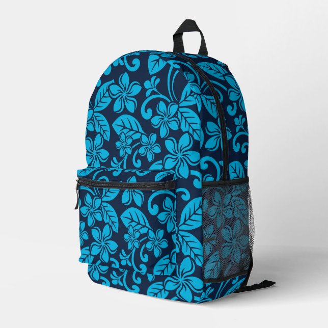 ISLAND PLUMERIA PATTERN IN BLUE x 2 Printed Backpack (Back Corner Right)