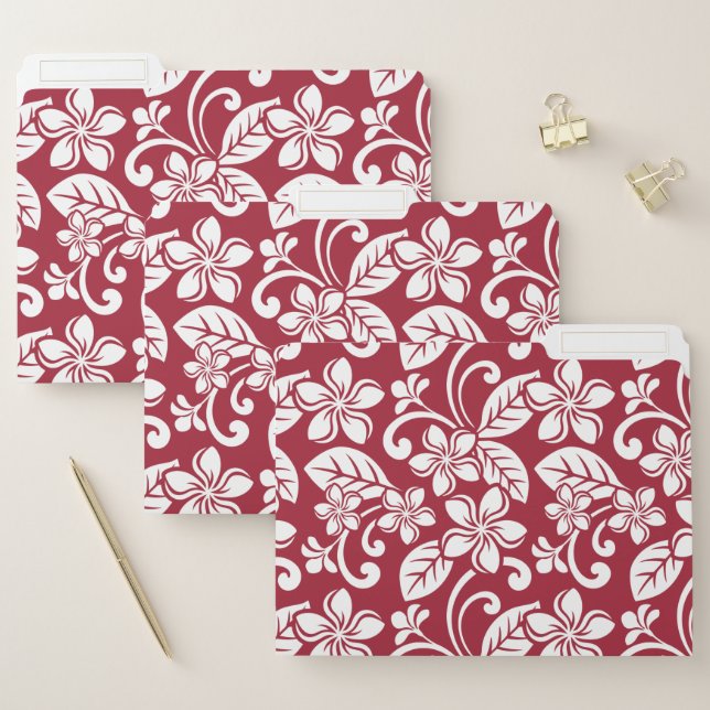 ISLAND PLUMERIA PATTERN IN CARDINAL RED FILE FOLDER (Set)