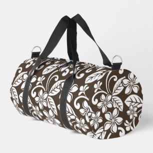 ISLAND PLUMERIA PATTERN IN COFFEE BROWN DUFFLE BAG
