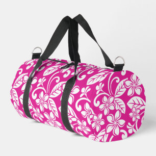 ISLAND PLUMERIA PATTERN IN HOT PINK DUFFLE BAG