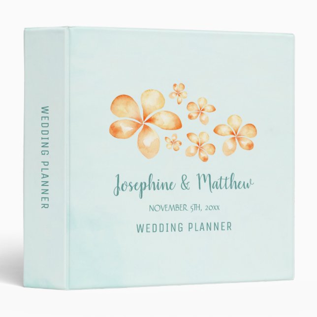 Island Plumeria Personalized Wedding Planner 3 Ring Binder (Front/Spine)