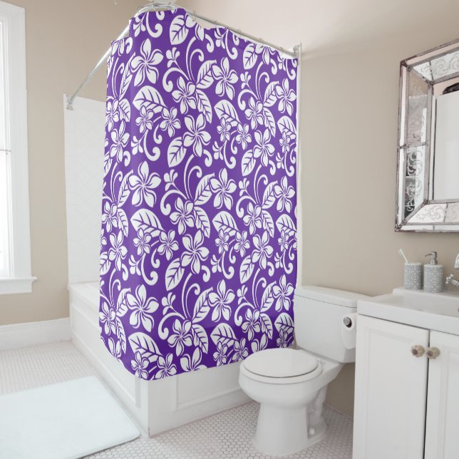 ISLAND PLUMERIA (PURPLE) SHOWER CURTAIN (In Situ)
