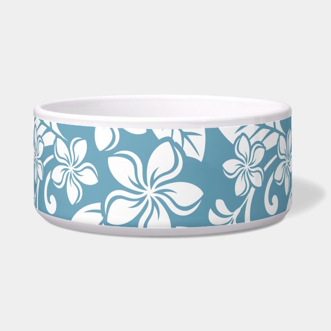 ISLAND PLUMERIA (SLATE BLUE) Ceramic Pet Bowl (Front)
