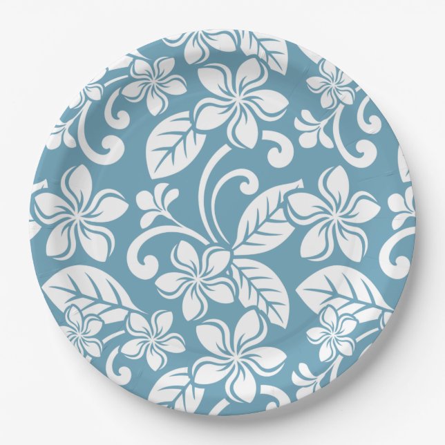 ISLAND PLUMERIA (SLATE BLUE) PAPER PLATES (Front)