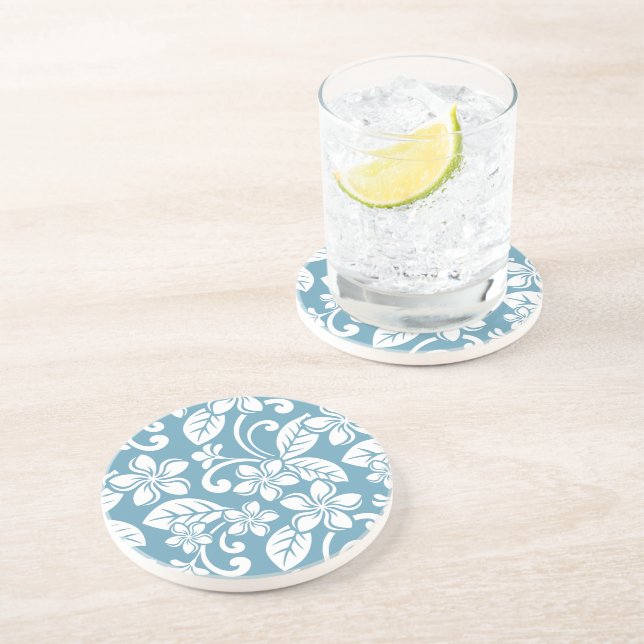 ISLAND PLUMERIA (SLATE BLUE) Sandstone Coaster (Side)