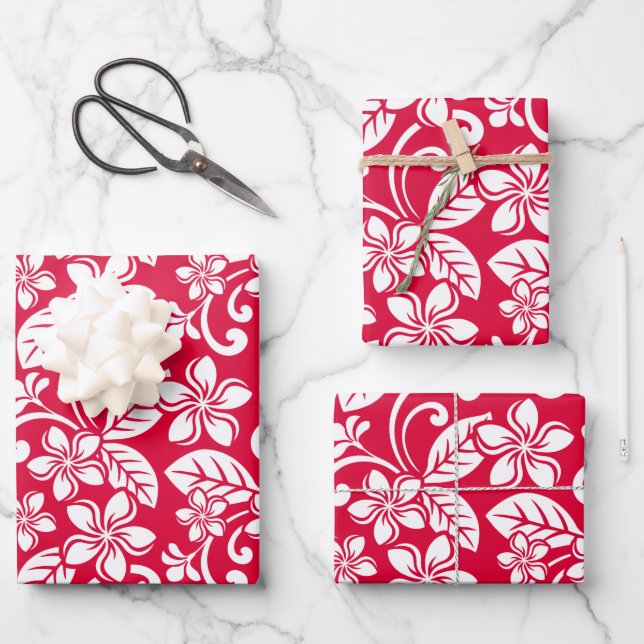 ISLAND PLUMERIA (STRAWBERRY RED) WRAPPING PAPER SHEETS (Front)