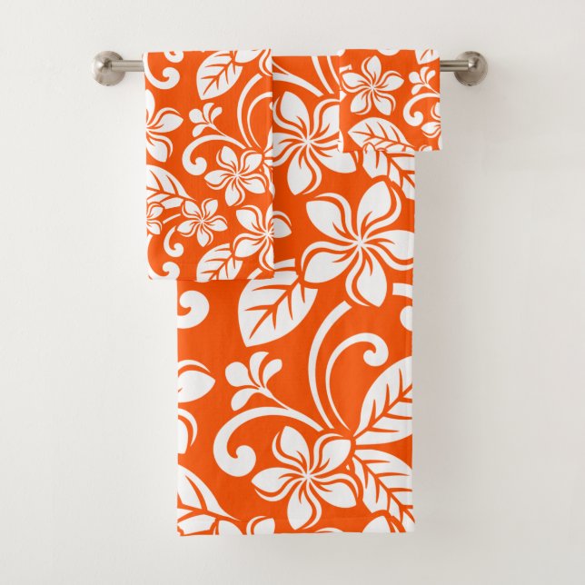 ISLAND PLUMERIA (VERY ORANGE) BATH TOWEL SET (Insitu)