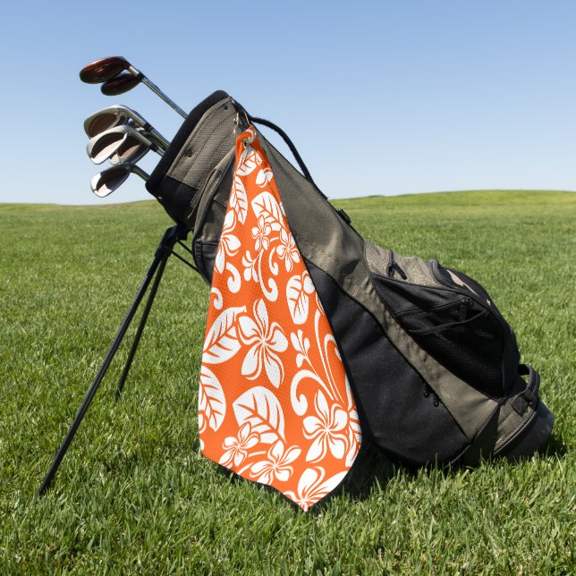 ISLAND PLUMERIA (VERY ORANGE) GOLF TOWEL (Green)