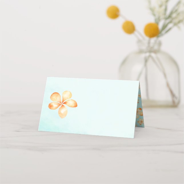 Island Plumeria Watercolor Blank Place Cards (Front)