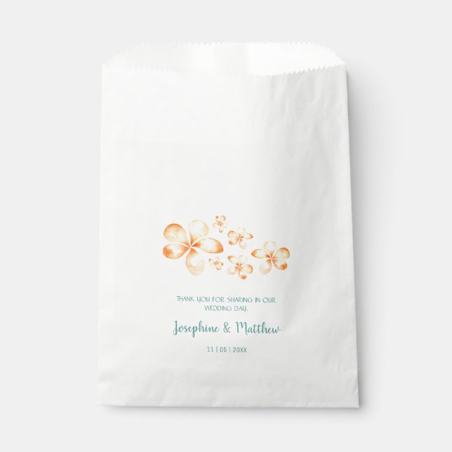 Island Plumeria Watercolor Wedding Favor Bag (Front)