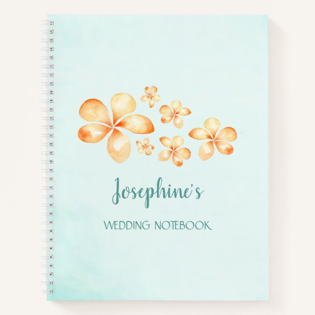 Island Plumeria Watercolor Wedding Notebook (Front)