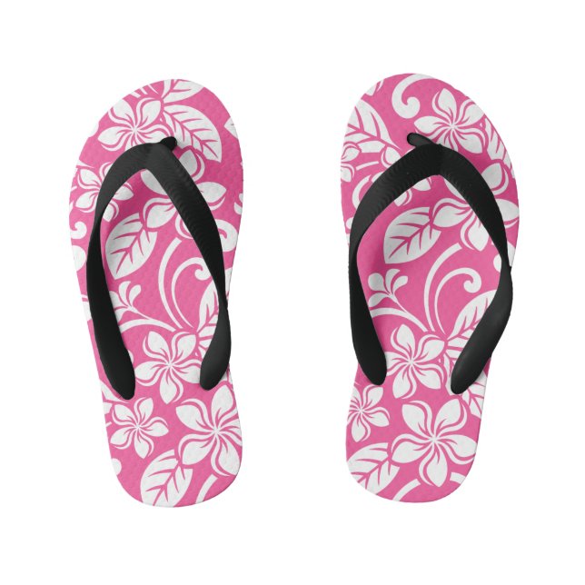 ISLAND PLUMERIA (WATERMELON PINK) KID'S FLIP FLOPS (Footbed)