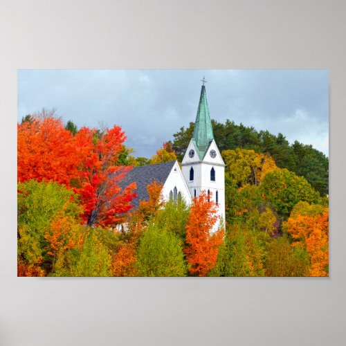 Island Pond Vermont Church Autumn Poster