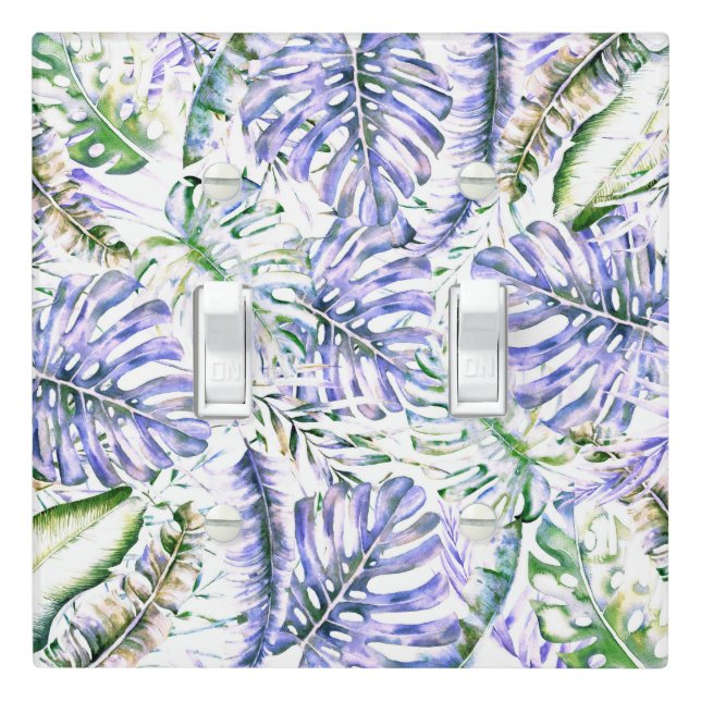 Island Purple Lilac Tropical Palm Leaves Summer Light Switch Cover (In Situ)