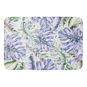 Island Purple Tropical Palm Leaves Summer Island  Bath Mat