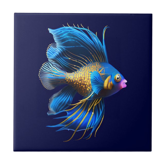 Island reef Gold blue mandarin fish beach sea Ceramic Tile (Front)