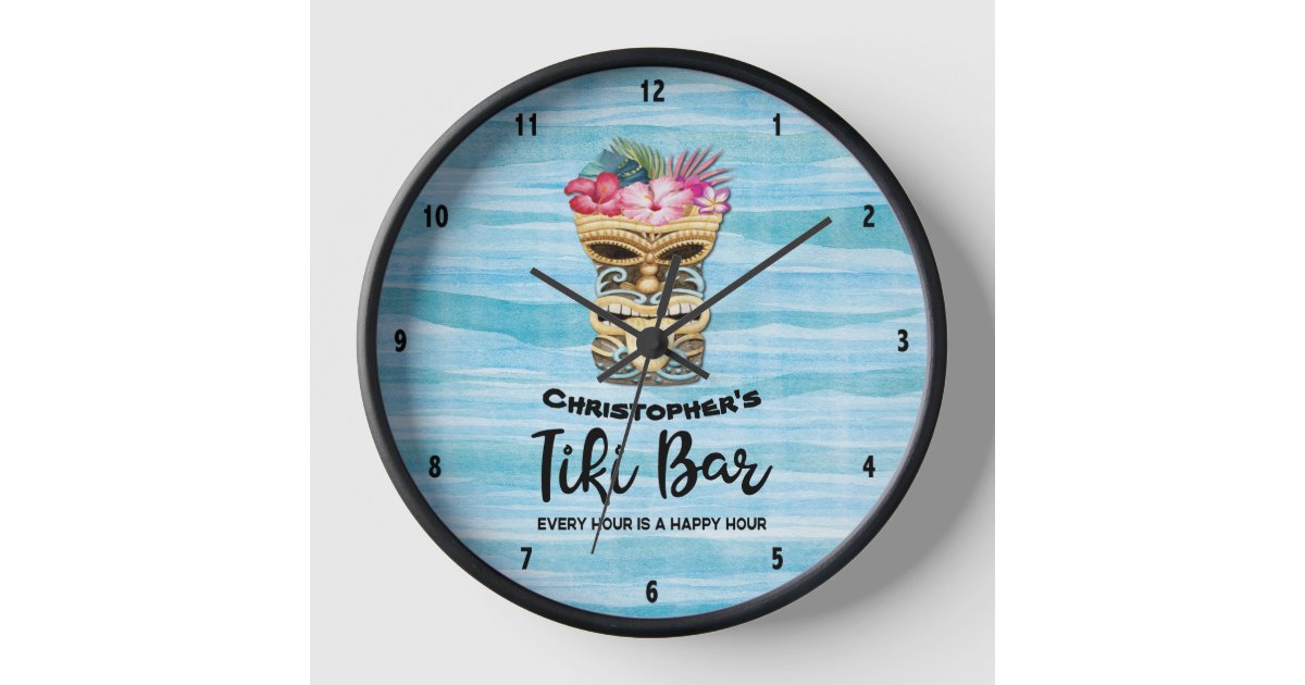 Island Retro Hawaii Bar Art TIki Bar Clock | Zazzle