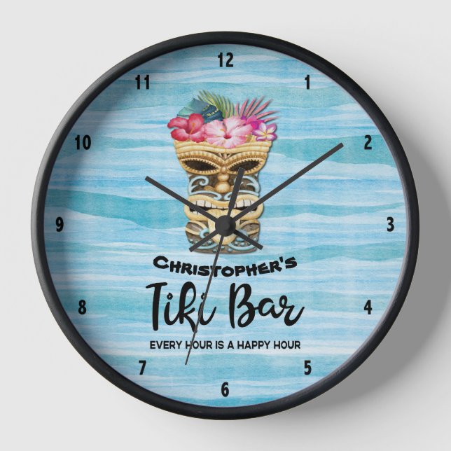 Island  Retro Hawaii Bar Art TIki Bar Clock (Front)