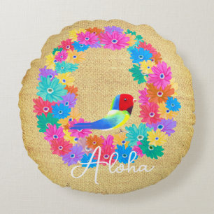 Island Rustic Bird 'Aloha'  Round Pillow