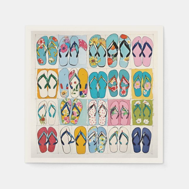 Island Summer Beach Vacation Floral Flip Flops Napkins (Front)