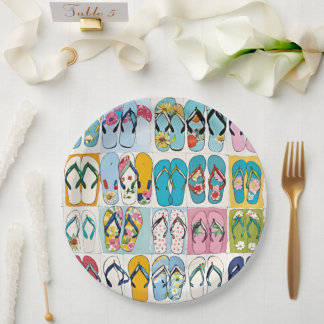 Island Summer Beach Vacation Floral Flip Flops Paper Plates