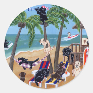 Island Summer Vacation Labradors Classic Round Sticker