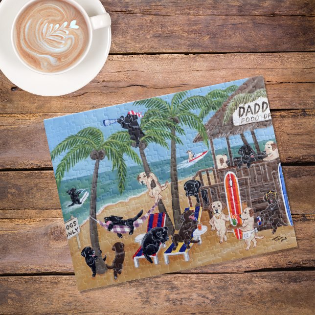 Island Summer Vacation Labradors Jigsaw Puzzle (Island Summer Vacation Labradors Jigsaw Puzzle featuring Labradors in action at the beach.  )