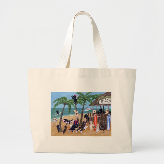 Island Summer Vacation Labradors Large Tote Bag (Front)