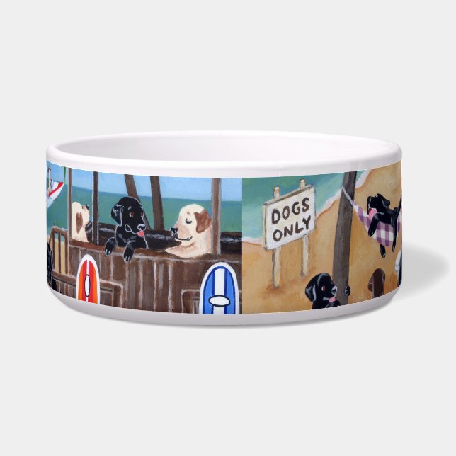 Island Summer Vacation Labradors Painting Bowl (Front)