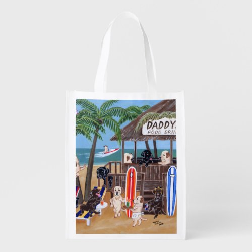 Island Summer Vacation Labradors Painting Grocery Bag